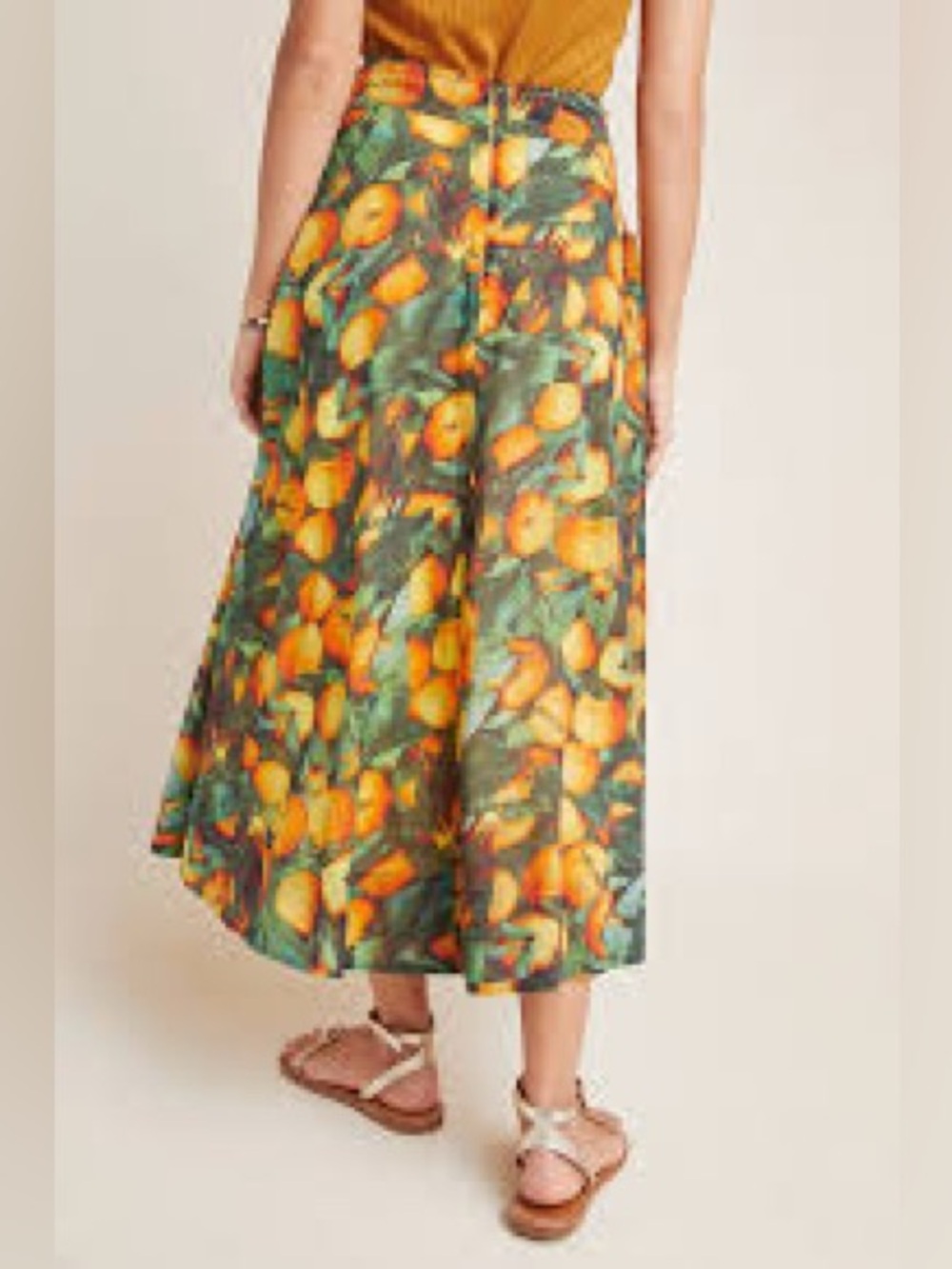 Anthropologie Summer orchard Lemon Print Maxi Skirt - Green & Orange size 10 - Picture 3 of 8